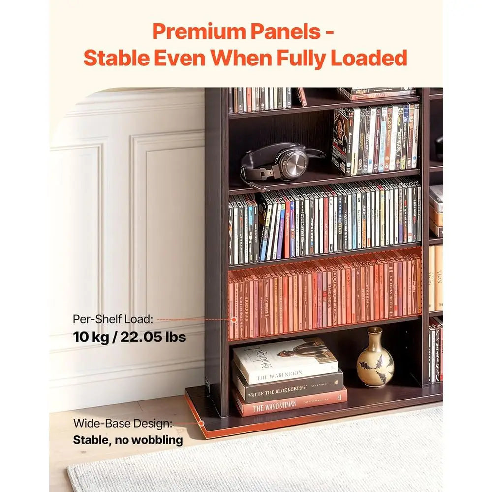 Wooden 8-Tier Media Storage Cabinet For CDs DVDs Books Games