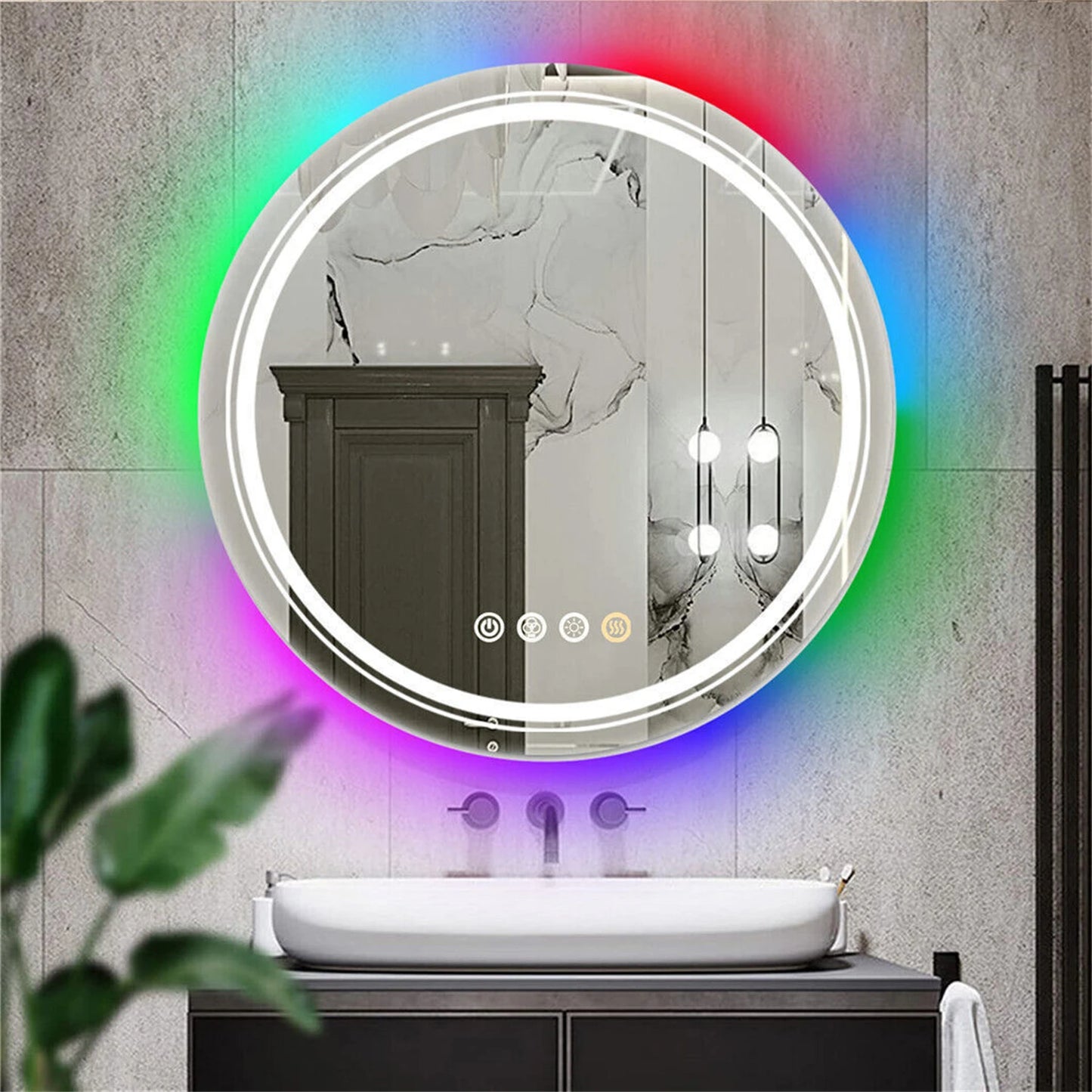 Round LED Bathroom Mirror With Backlit Front Lit Dimming Demister