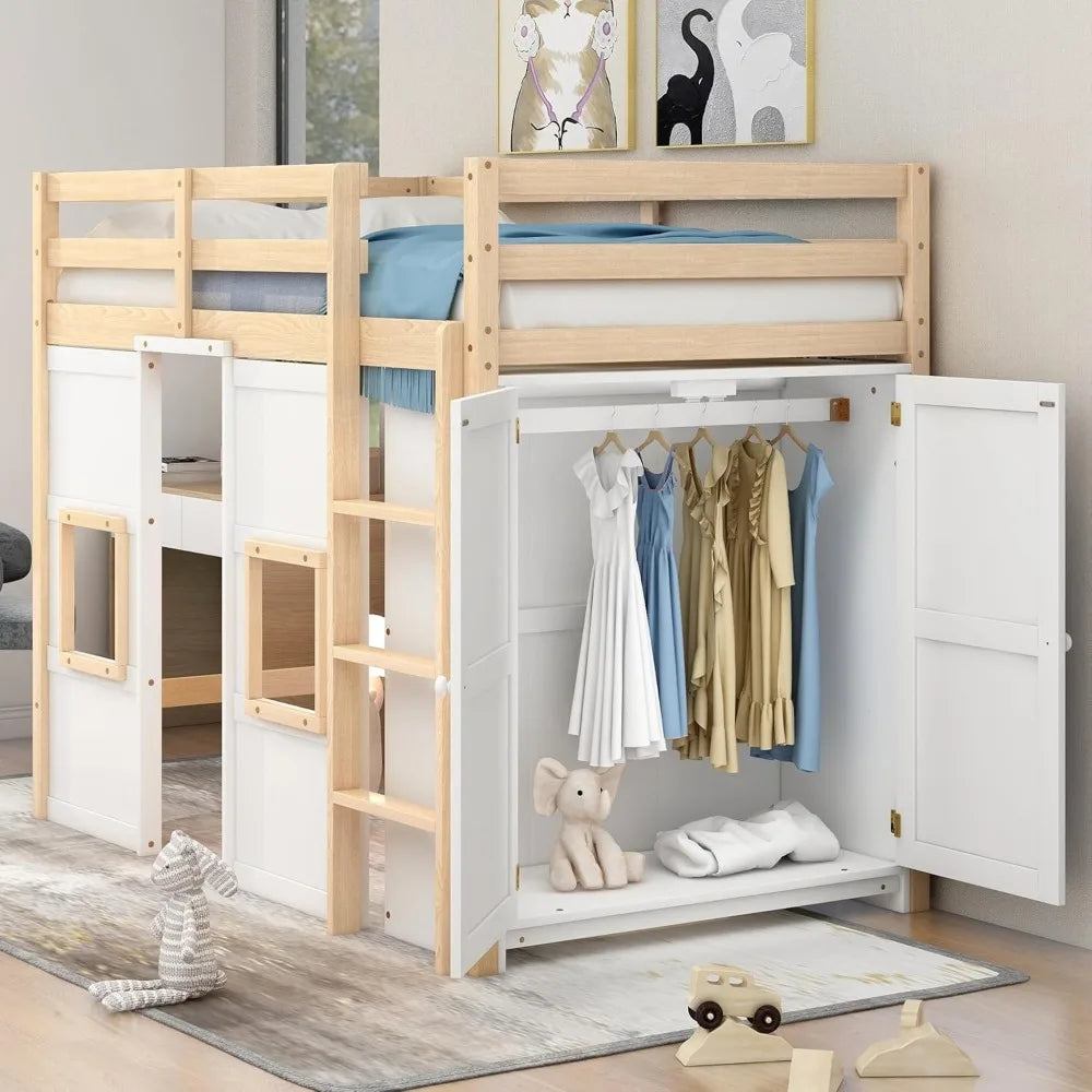 Playhouse Design Loft Bed With Built In Storage Wardrobe And Windows