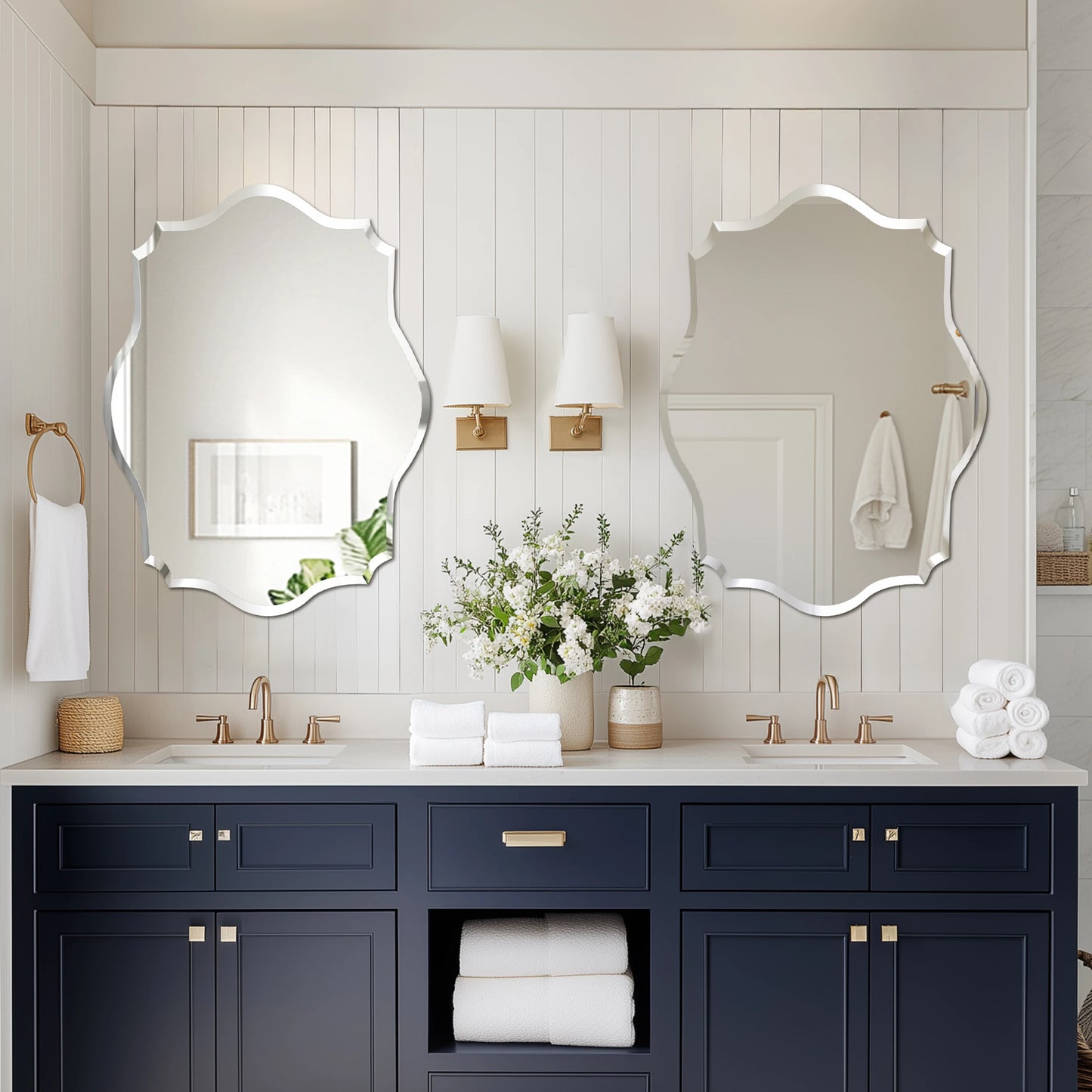 Wisfor Wall Mirror Scalloped Frameless Beveled Edge Polished