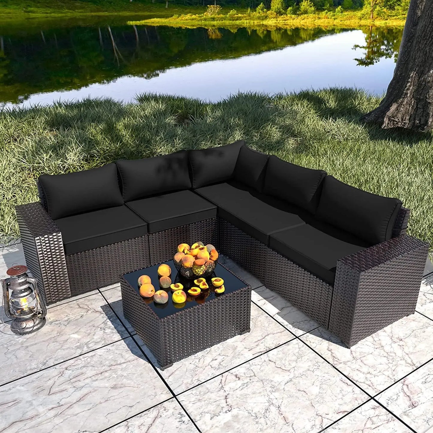 XIAOLANG Outdoor Patio Furniture Conversation Set Weather PE Rattan Wicker