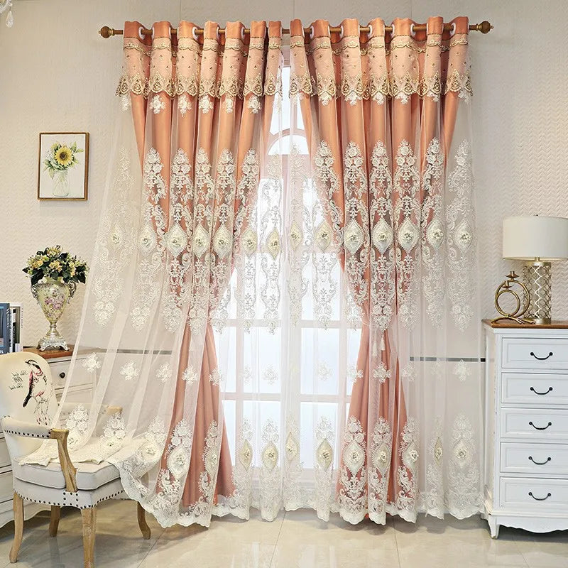 Luxurious Vintage Embroidered Curtains With 3D Relief Dual Layer