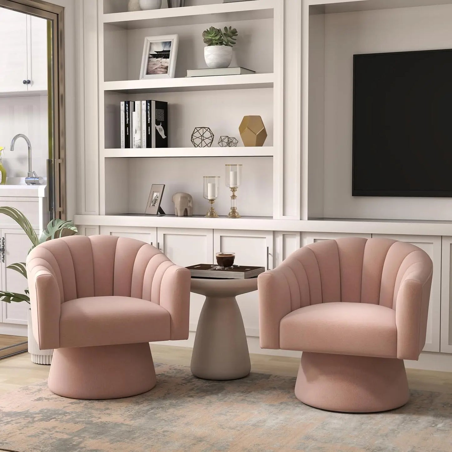 Velvet Upholstered Barrel Chair 360 Degree Swivel Set of 2