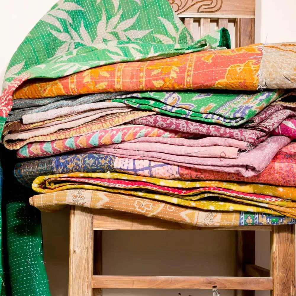 Vintage Kantha Quilts Handmade From Old Saree Boho Cotton Blanket
