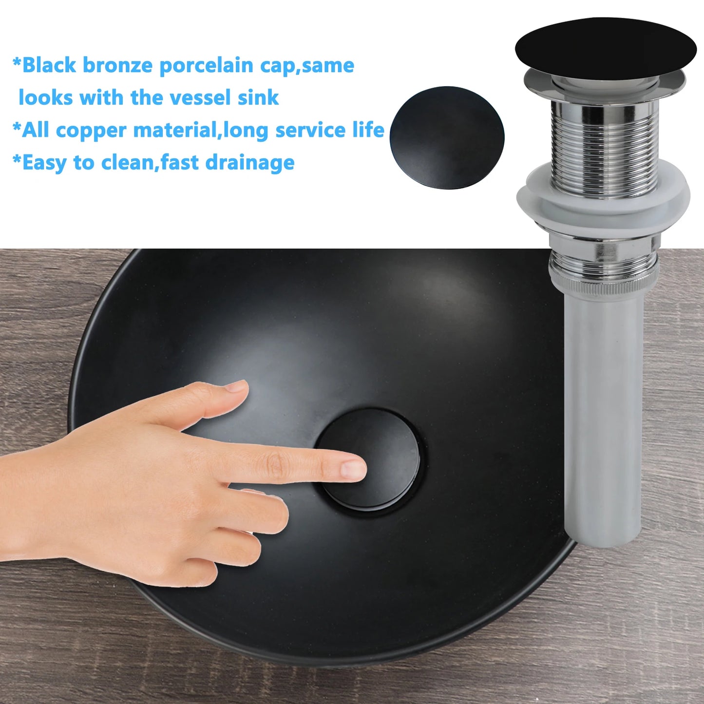 MEKKHALA Round Stone Resin Vessel Sink With Drain Combo Above Counter