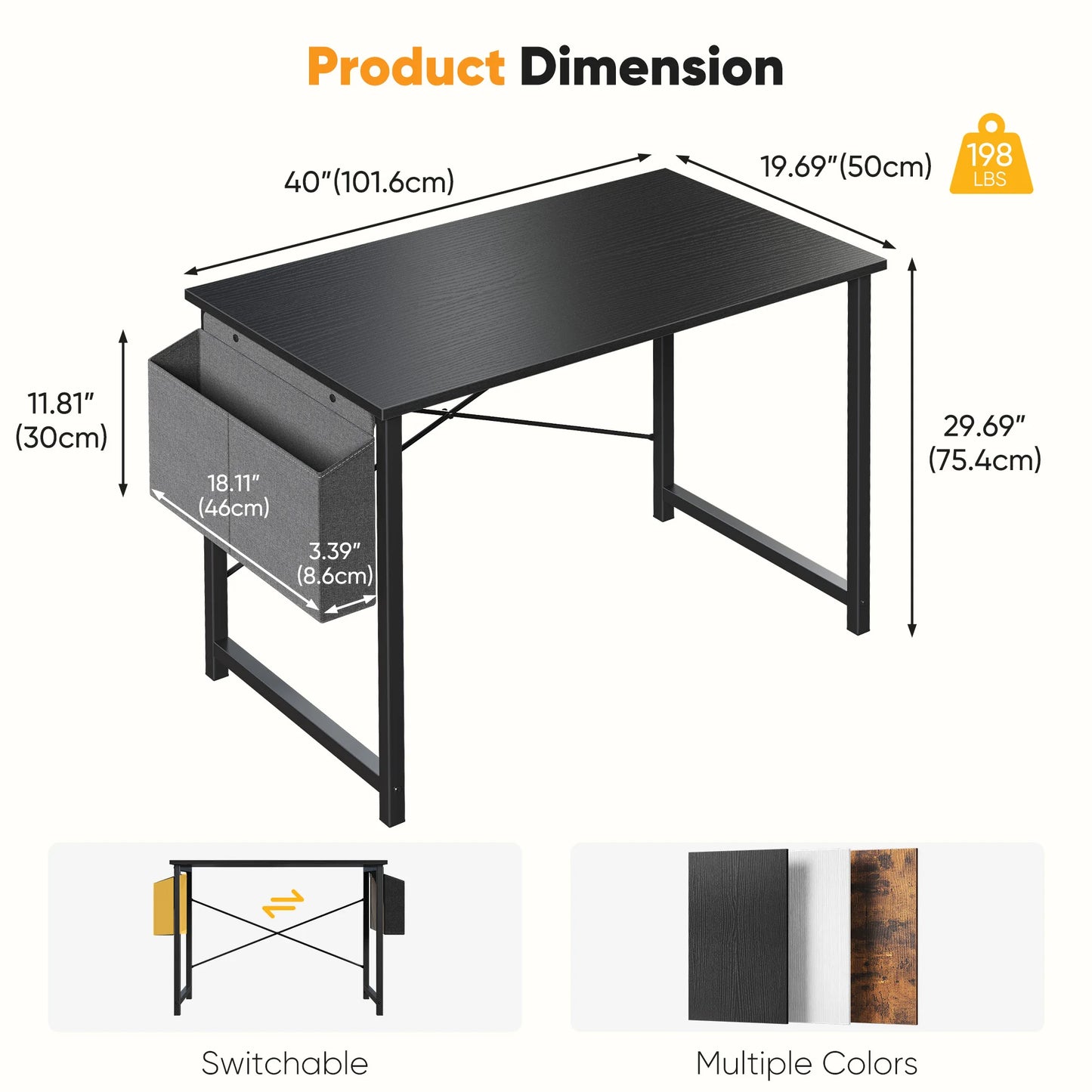 JHK Adjustable Computer Desk Wood Tabletop Storage Bag