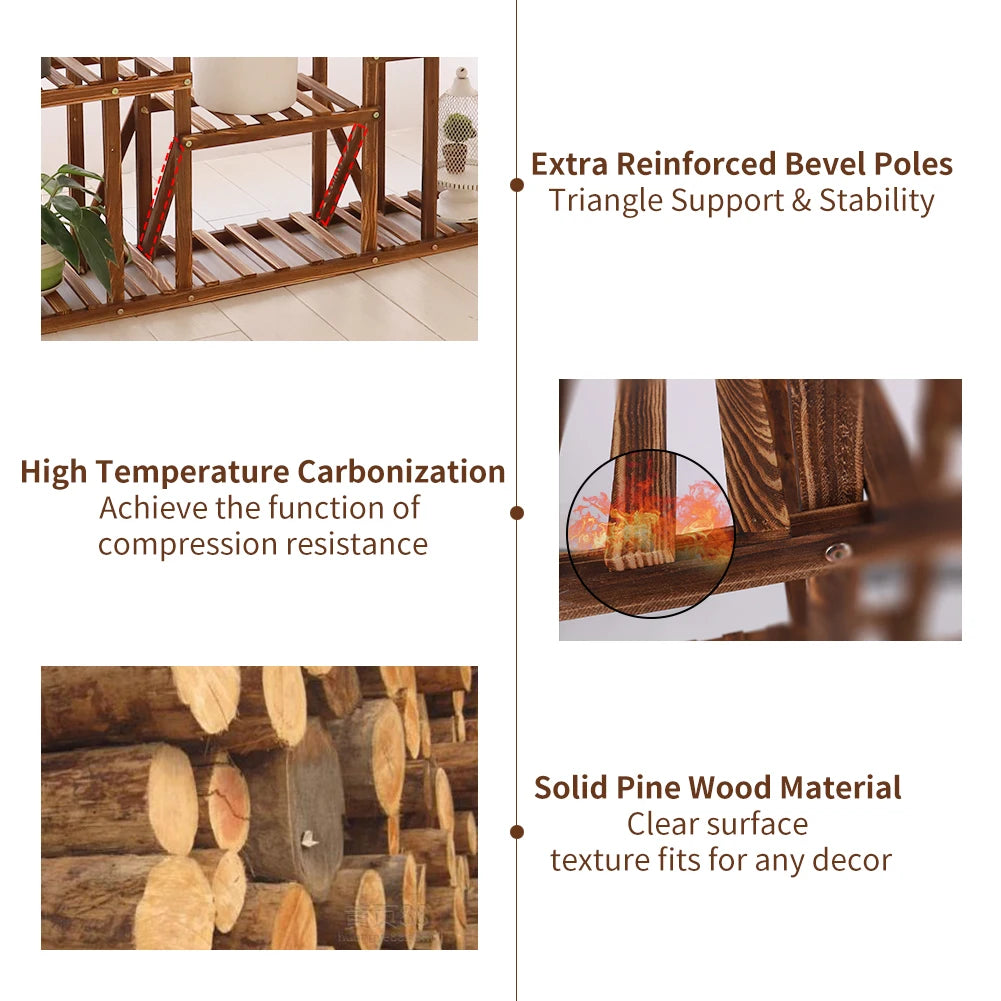 Eleven Tiered Wooden Plant Stand For Indoor And Outdoor Garden