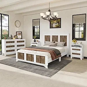 MKDK 4 Piece Bedroom Set Platform Bed Nightstands Dresser