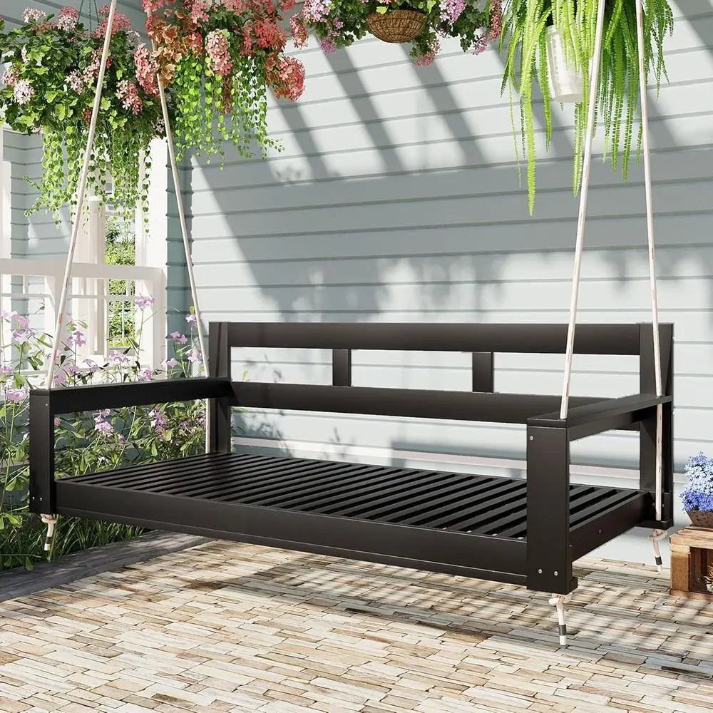 Outdoor Swing Daybed With 4 Hanging Ropes For Patio Garden