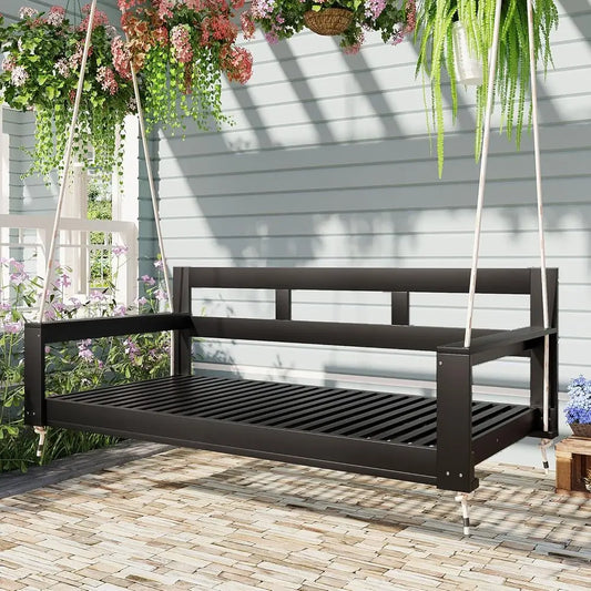 Outdoor Swing Daybed With 4 Hanging Ropes For Patio Garden