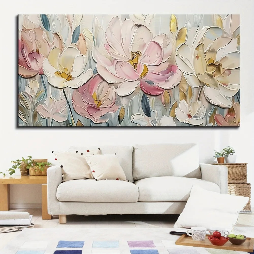 Abstract Floral Canvas Painting With Pine Wood Frame