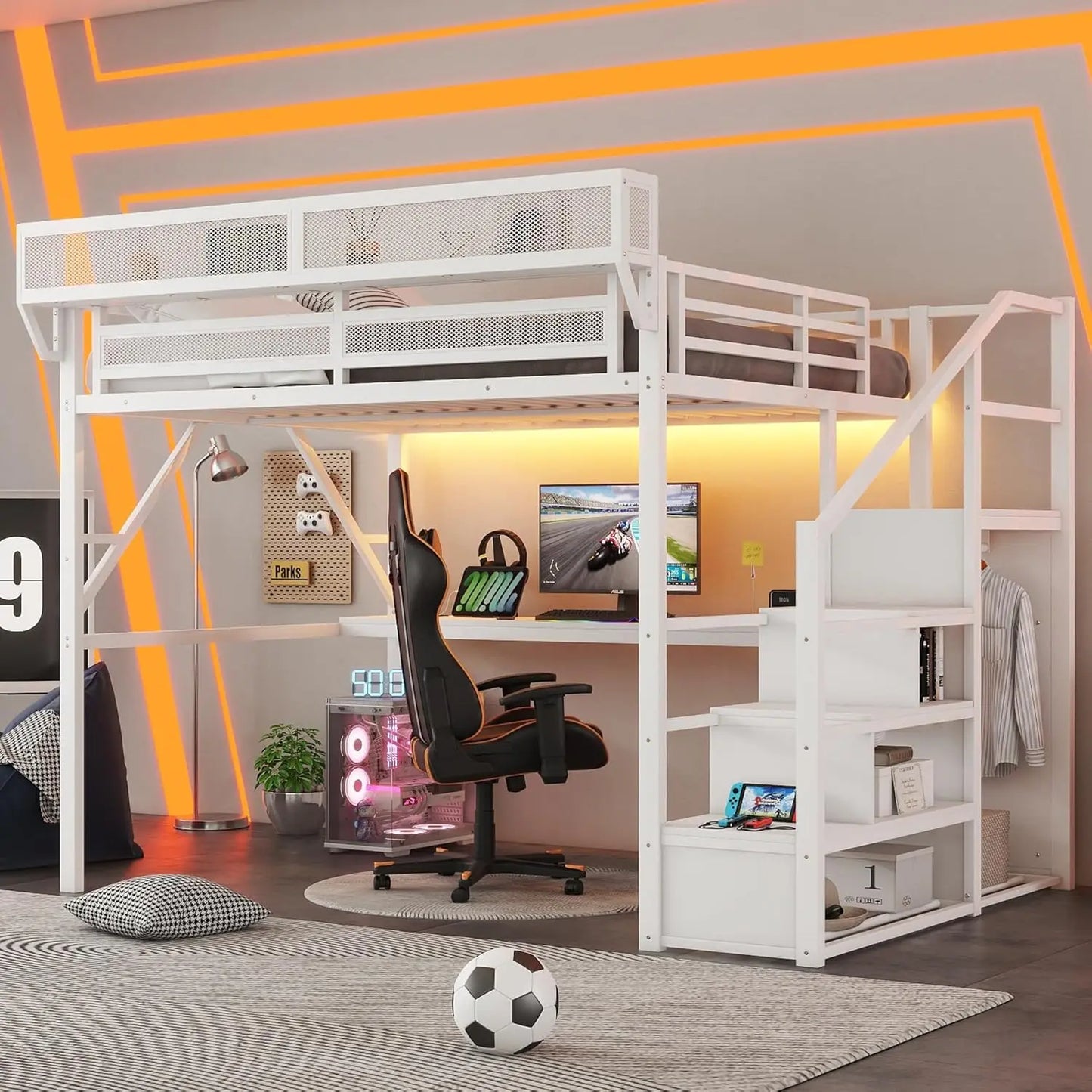 Loft Bed Frame For Adults With Stairs And Wardrobe