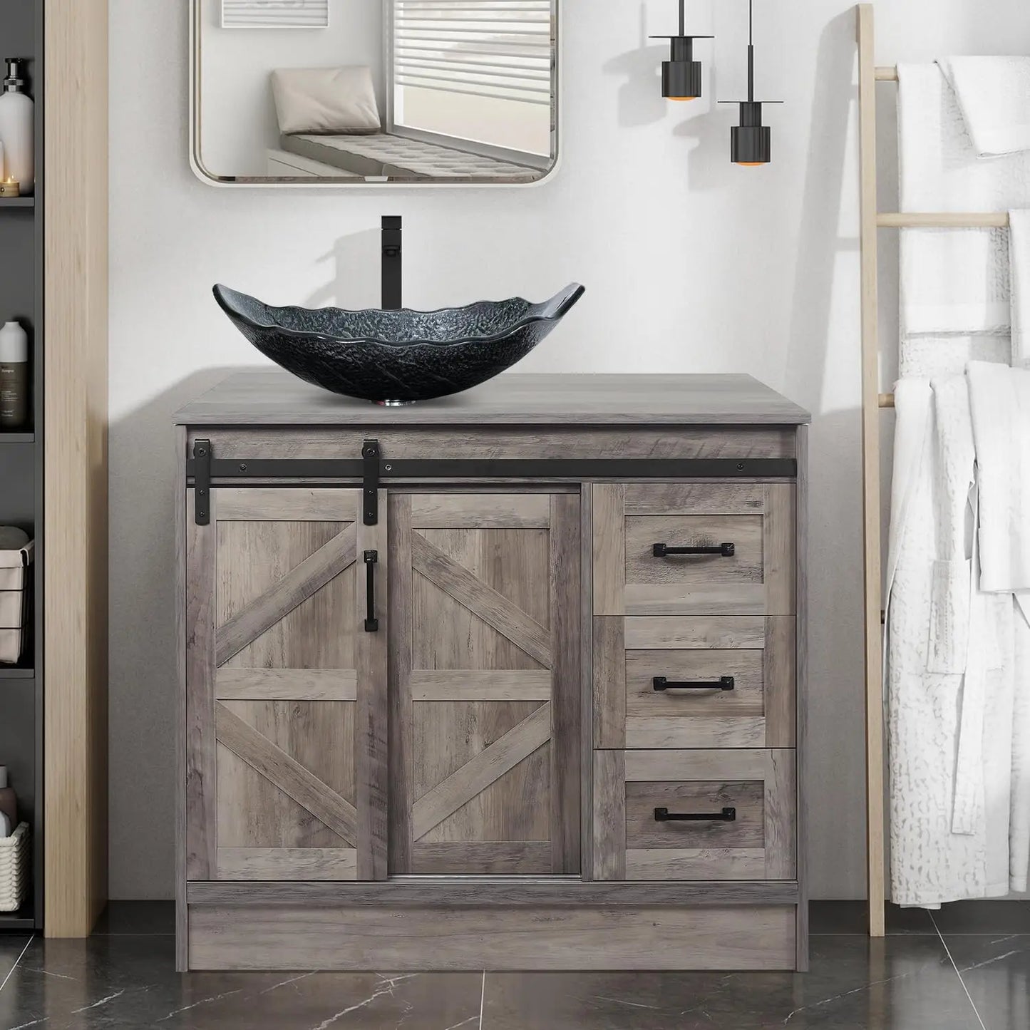 Farmhouse Bathroom Vanity With Sink Sliding Barn Doors Freestanding