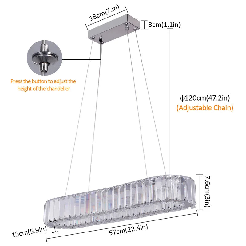 GreeLustr Indoor Crystal Oval Ring Lamp Led Pendant Chandelier