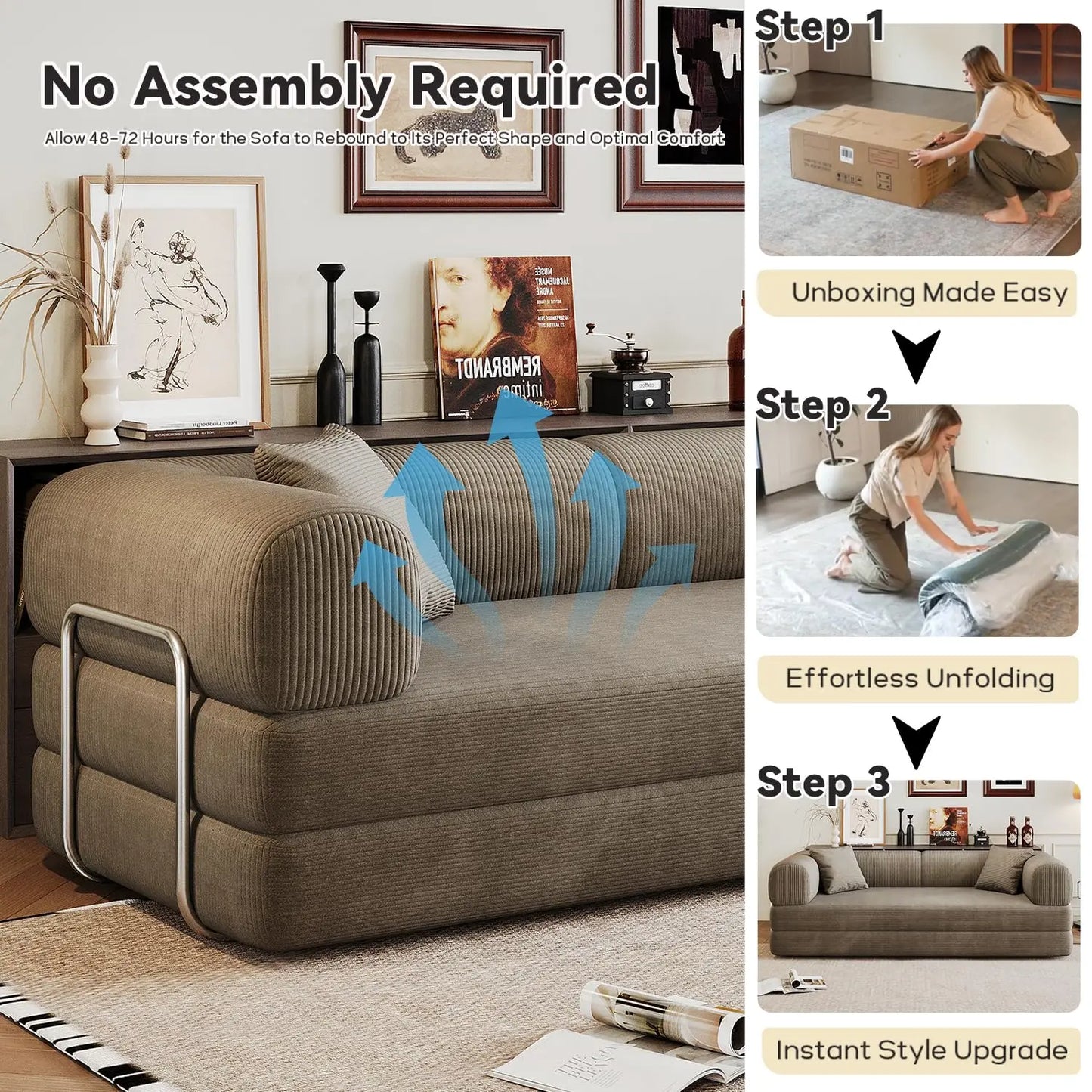 4 In 1 Corduroy Convertible Sleeper Sofa Bed Futon Loveseat