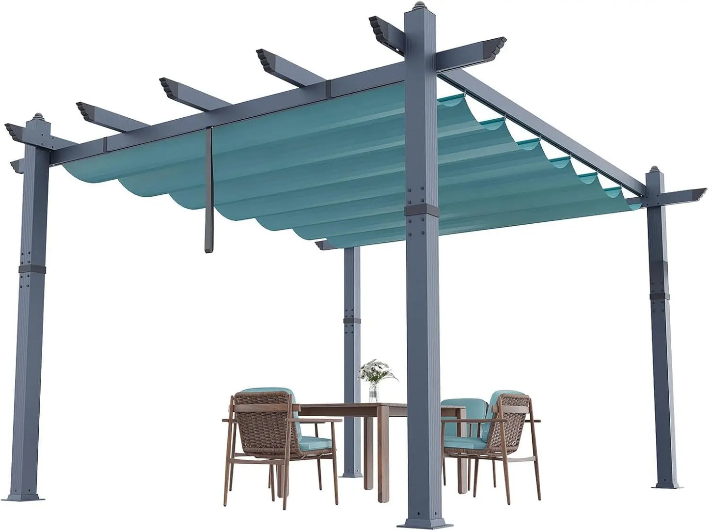 Aluminum Pergola Trellis With Retractable Canopy Outdoor Shade
