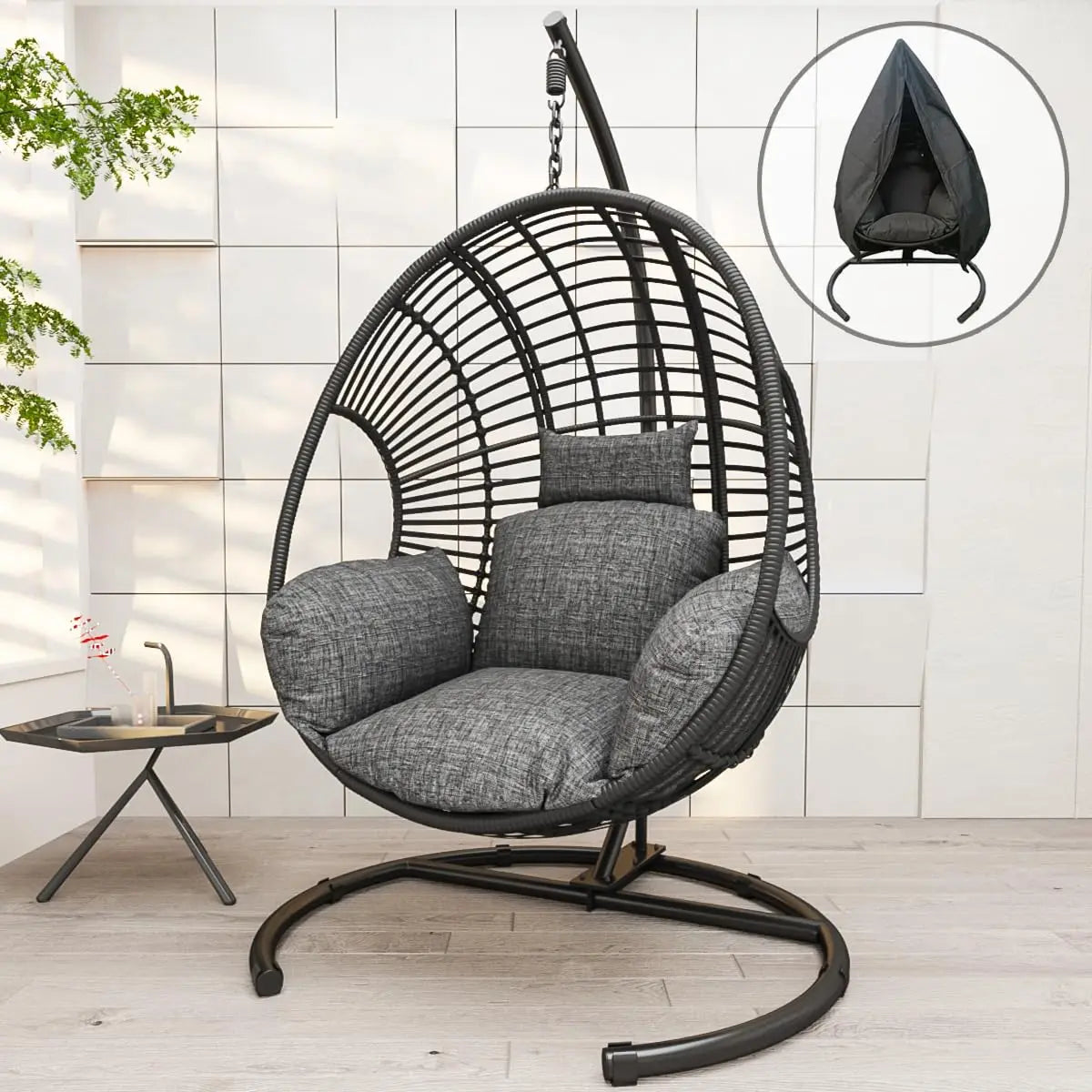 Hanging Egg Swing Chair With Stand All Weather Wicker 400lb