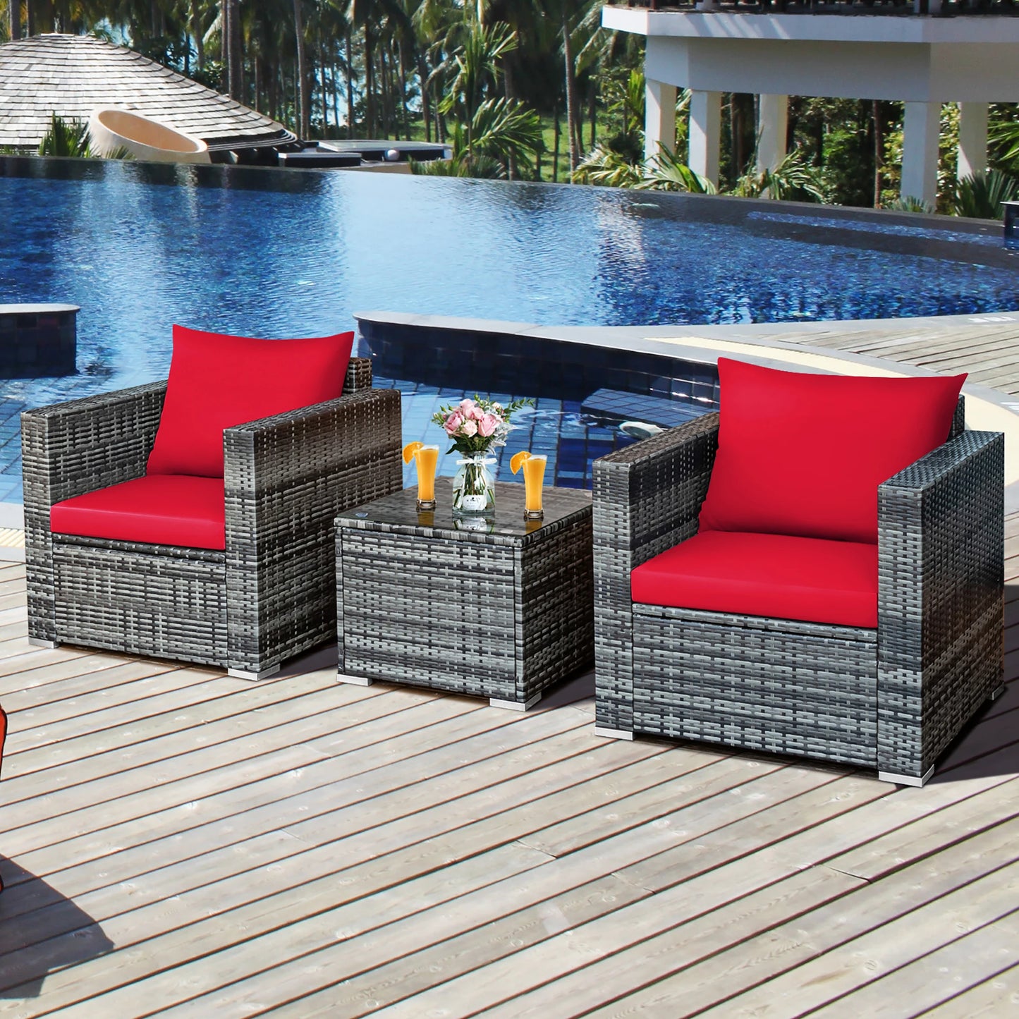 HOMASIS 3 Piece Patio Rattan Bistro Set Cushioned Seating
