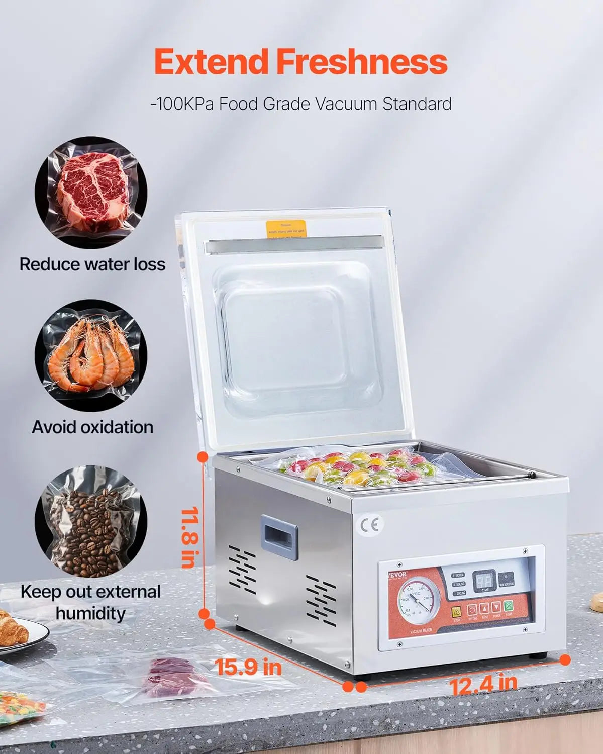 Chamber Vacuum Sealer 260W Sealing Power For Wet Foods Meats