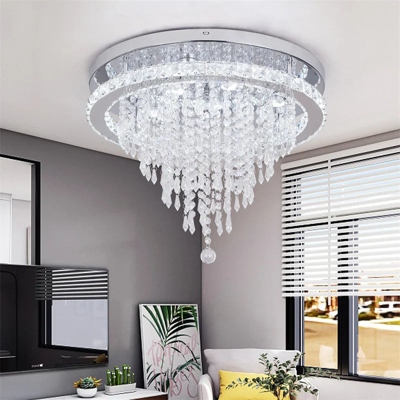 GreeLustr Crystal Led Chandelier For Living Room Dimmable Remote Light