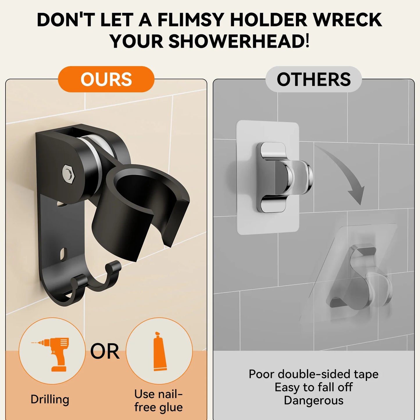 Tandem Double Shower Head for Couples With Handheld Stainless Steel
