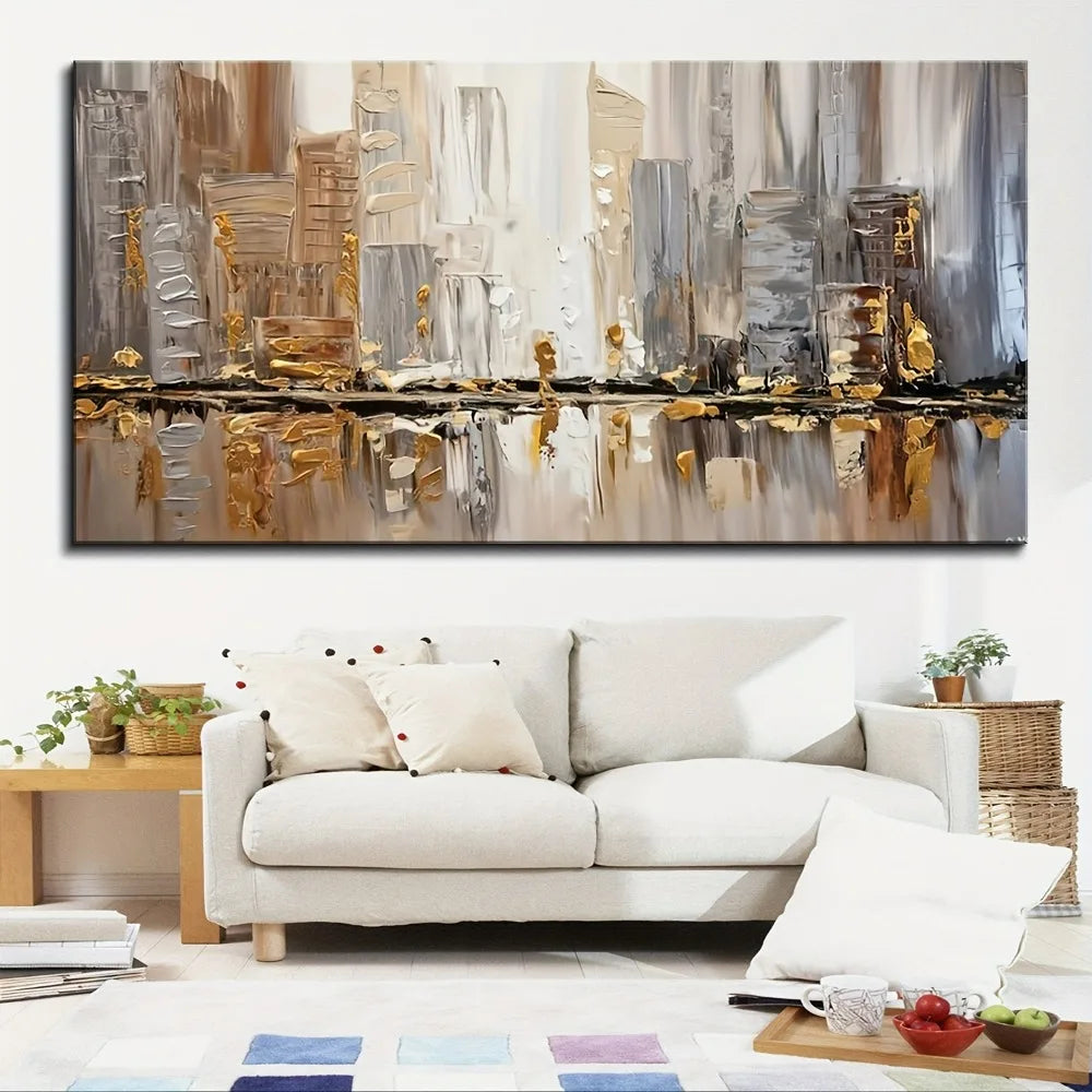 Modern Abstract Oil Painting in Pine Frame Art Deco Style