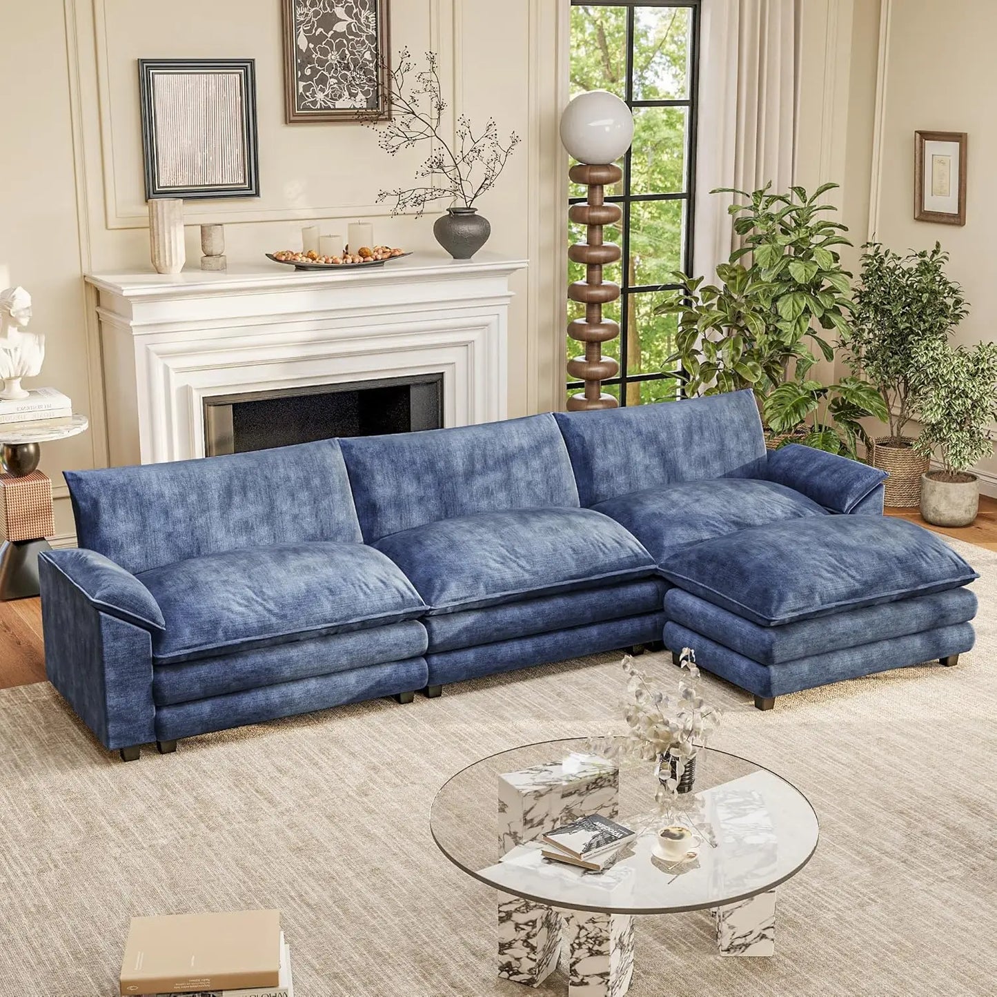 Modular Sectional Sofa With Reversible Ottoman Deep Seat Chenille