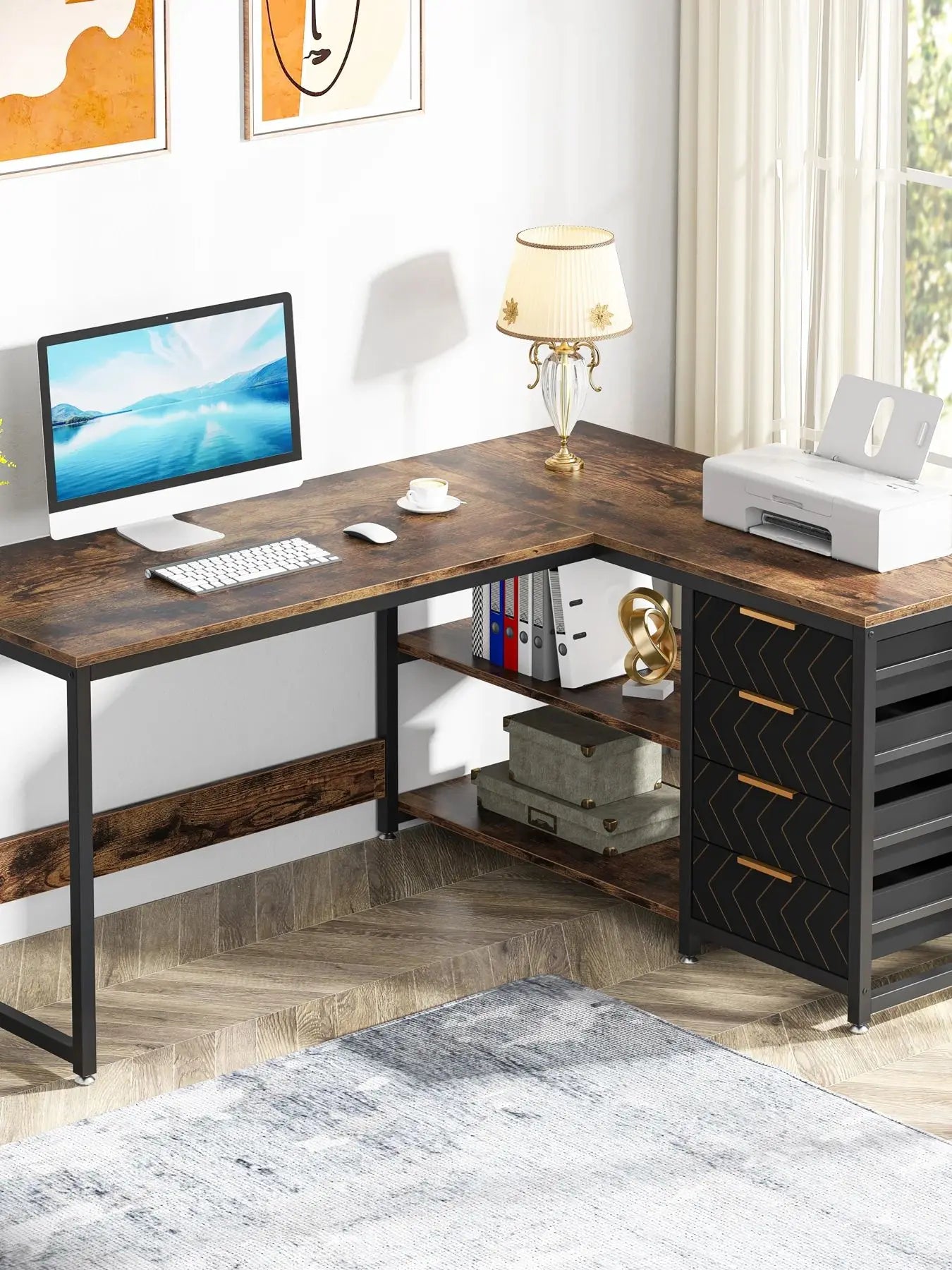 Tribesigns L Shaped Corner Desk With Storage Drawers For Office