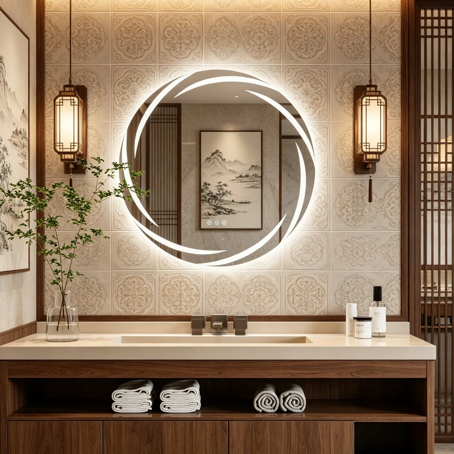 LED Backlit Bathroom Mirror With Anti-Fog, Dimmable Three Lighting Modes