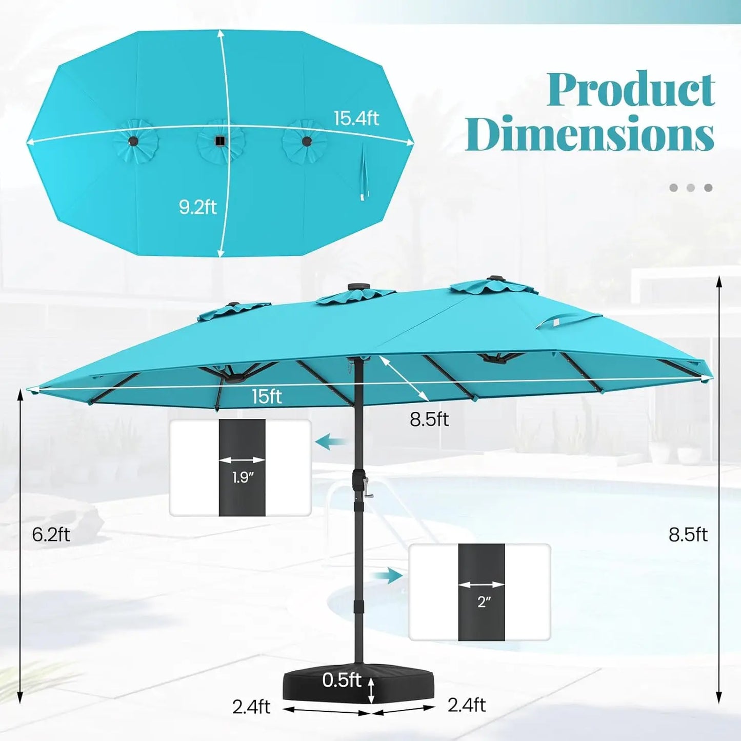 Double Sided Solar Patio Umbrella With LED Lights Outdoor