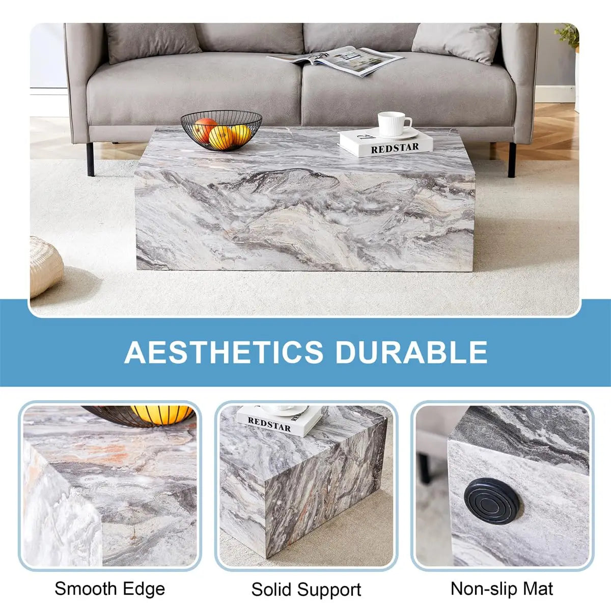 Minimalist Modern Faux Marble Coffee Table