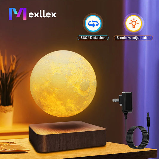 Mexllex Magnetic Floating Moon Lamp With Wooden Base LED Modes