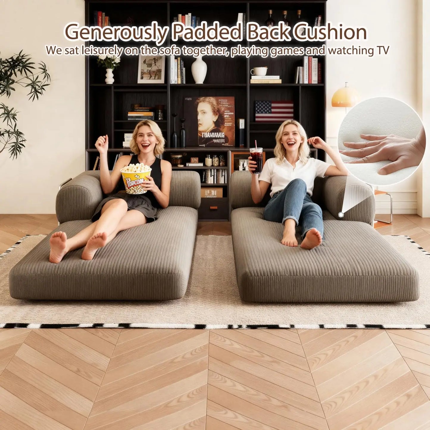 4 In 1 Corduroy Convertible Sleeper Sofa Bed Futon Loveseat