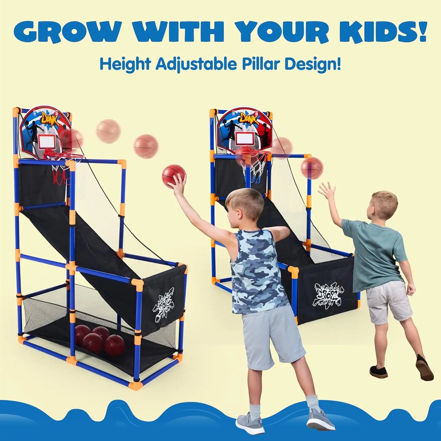 Joyfy Kids Arcade Basketball Game Set With Hoop And 4 Balls