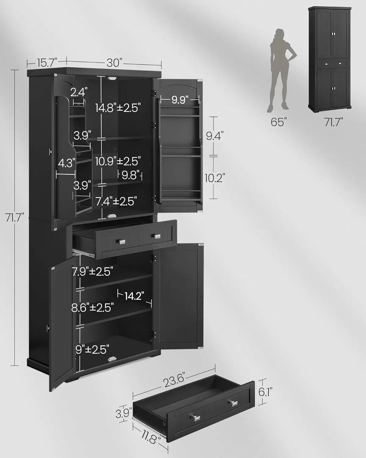 Freestanding Cupboard With Drawer 2 Cabinets And Shelves For Kitchen