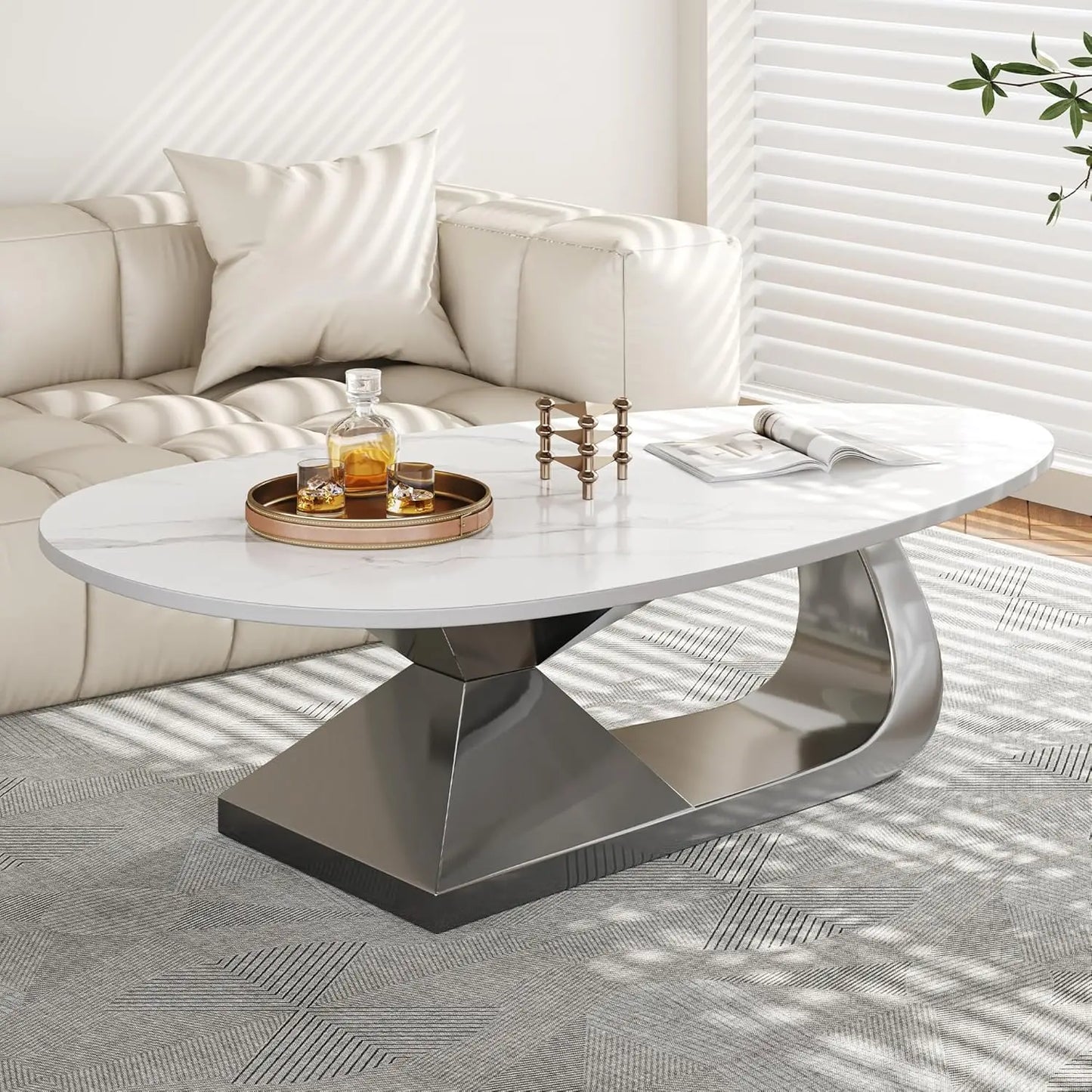 Modern Coffee Table With Stainless Steel Pedestal Luxury