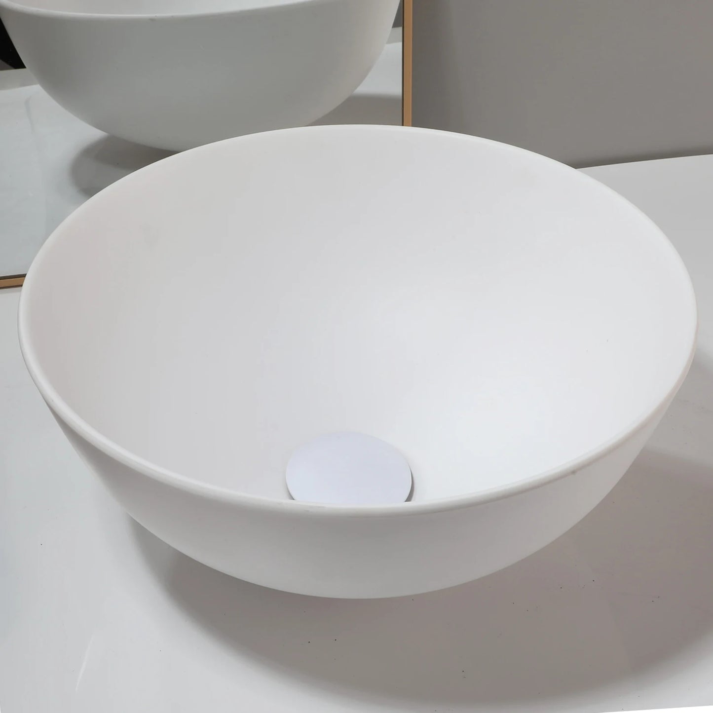 MEKKHALA Round Stone Resin Vessel Sink With Drain Combo Above Counter