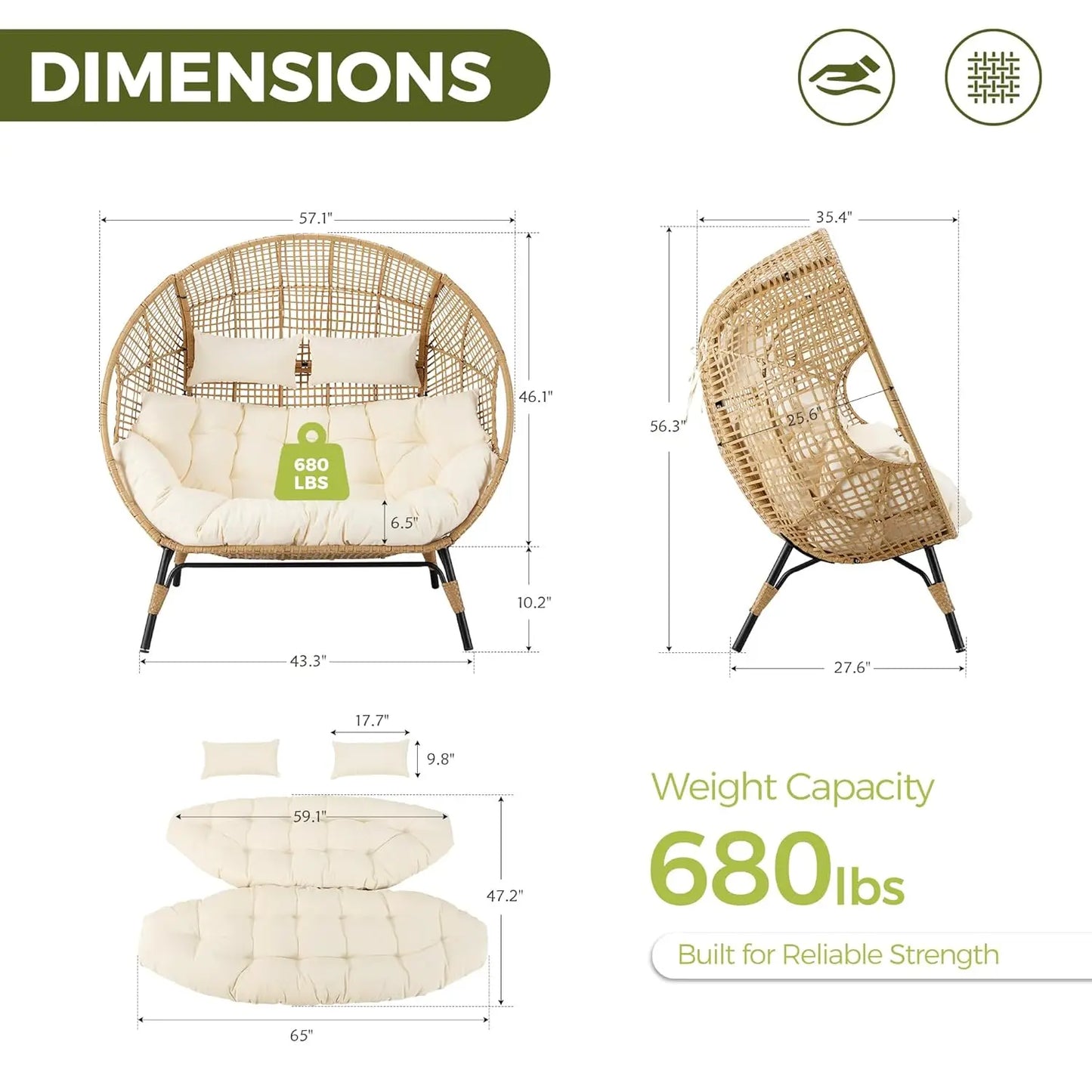 Wicker Rattan Cushioned Loveseat For Patio Garden Indoor Use