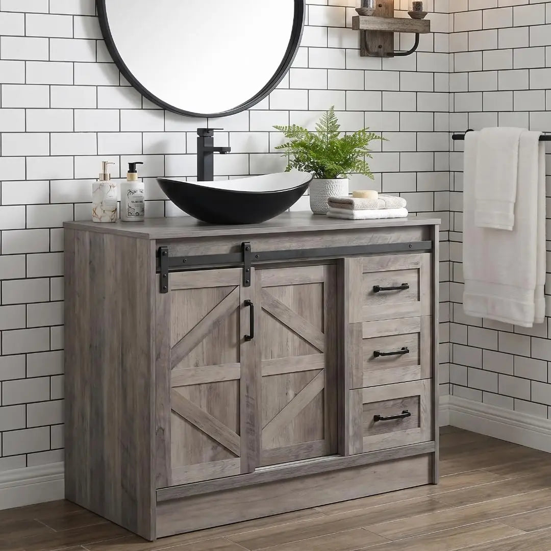 Farmhouse Bathroom Vanity With Sink Sliding Barn Doors Freestanding
