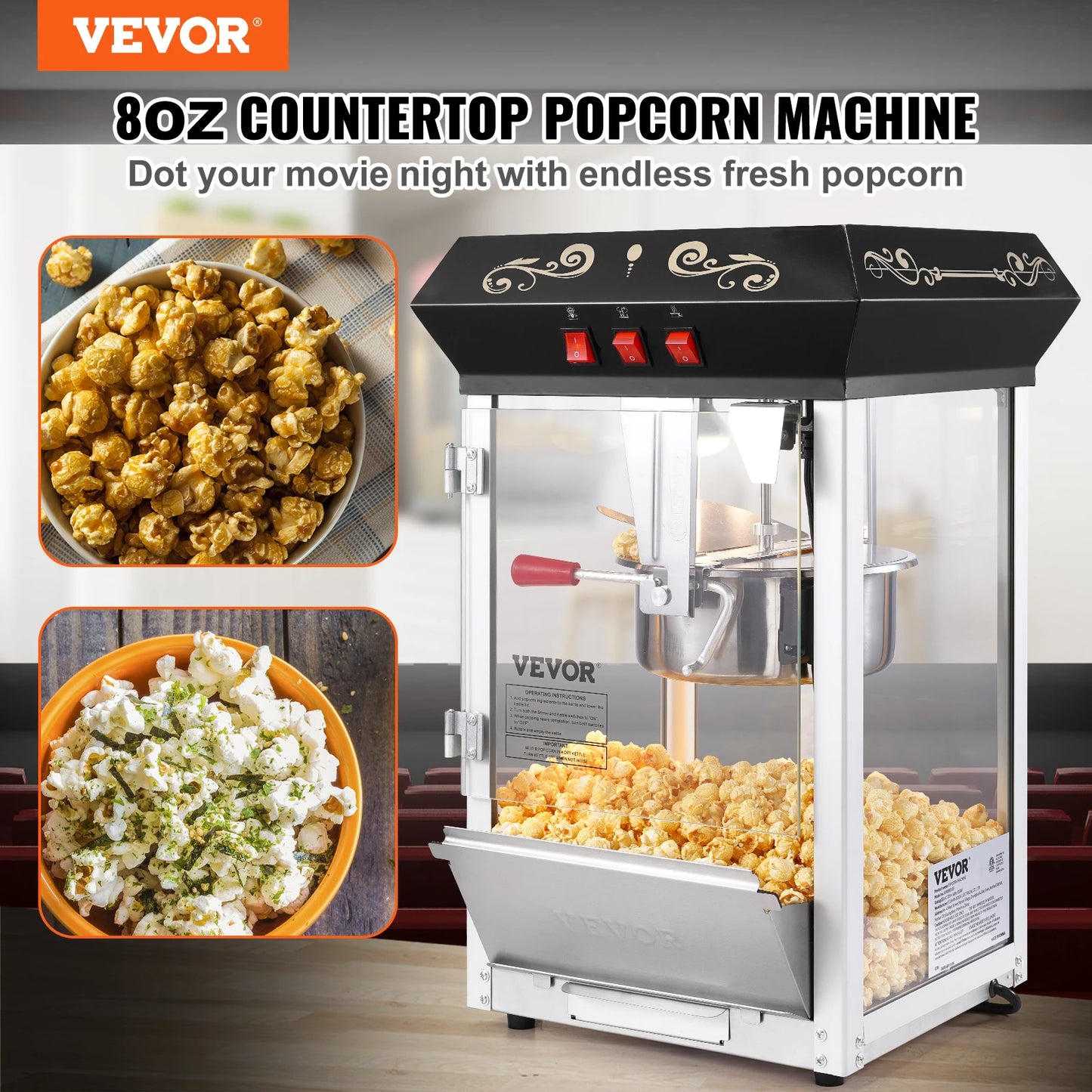 Succebuy Popcorn Popper Maker Countertop 48 Cups Per Batch
