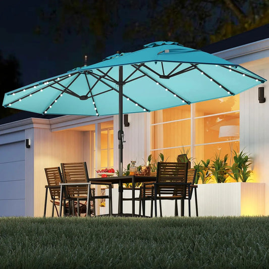 Double Sided Solar Patio Umbrella With LED Lights Outdoor
