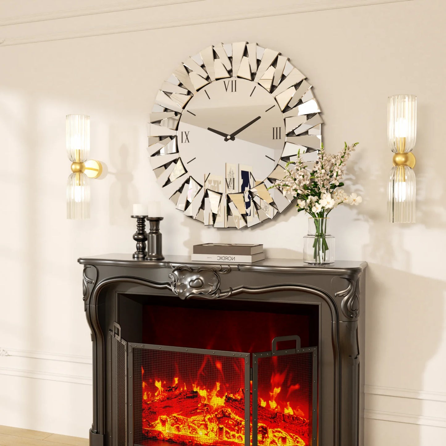 Modern Circular Wall Clock With Beveled Glass And Silent Movement