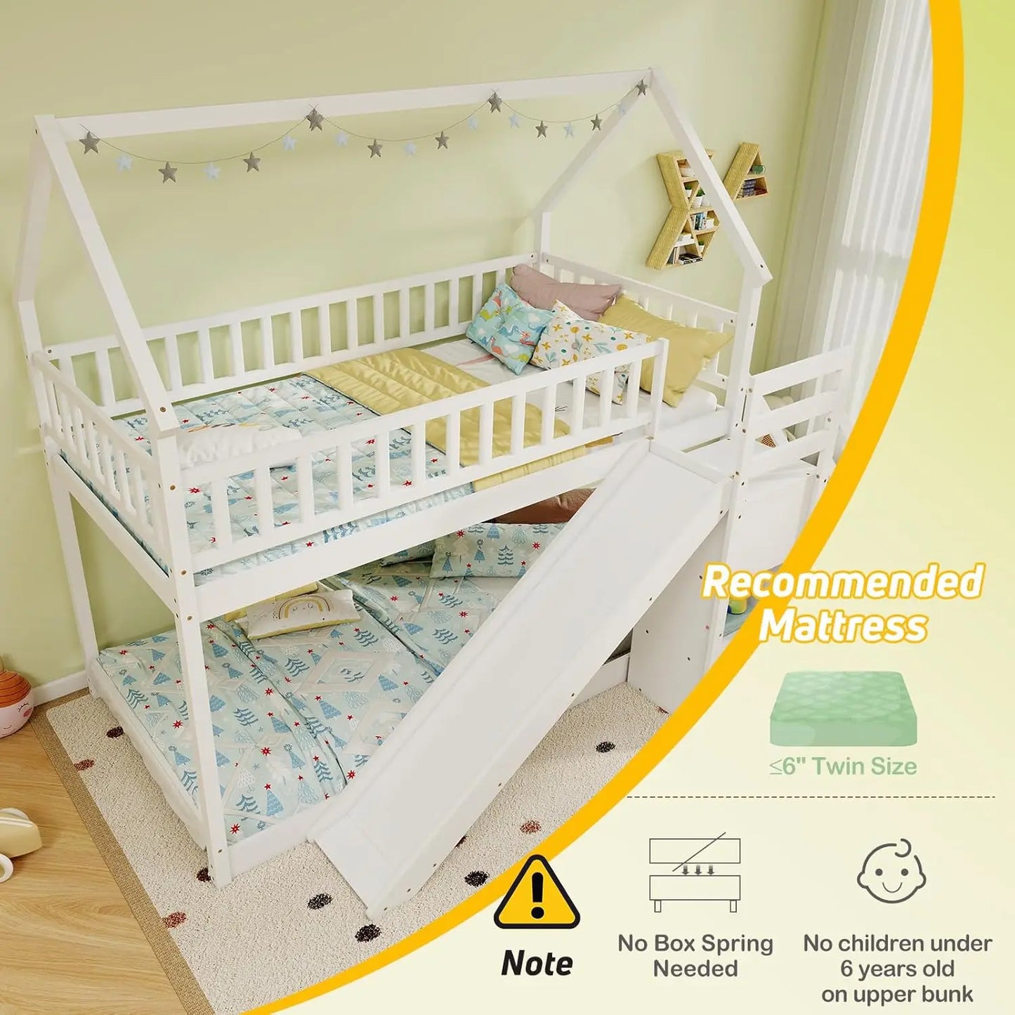 Wood Twin Over Twin Bunk Bed With Slide And Staircase