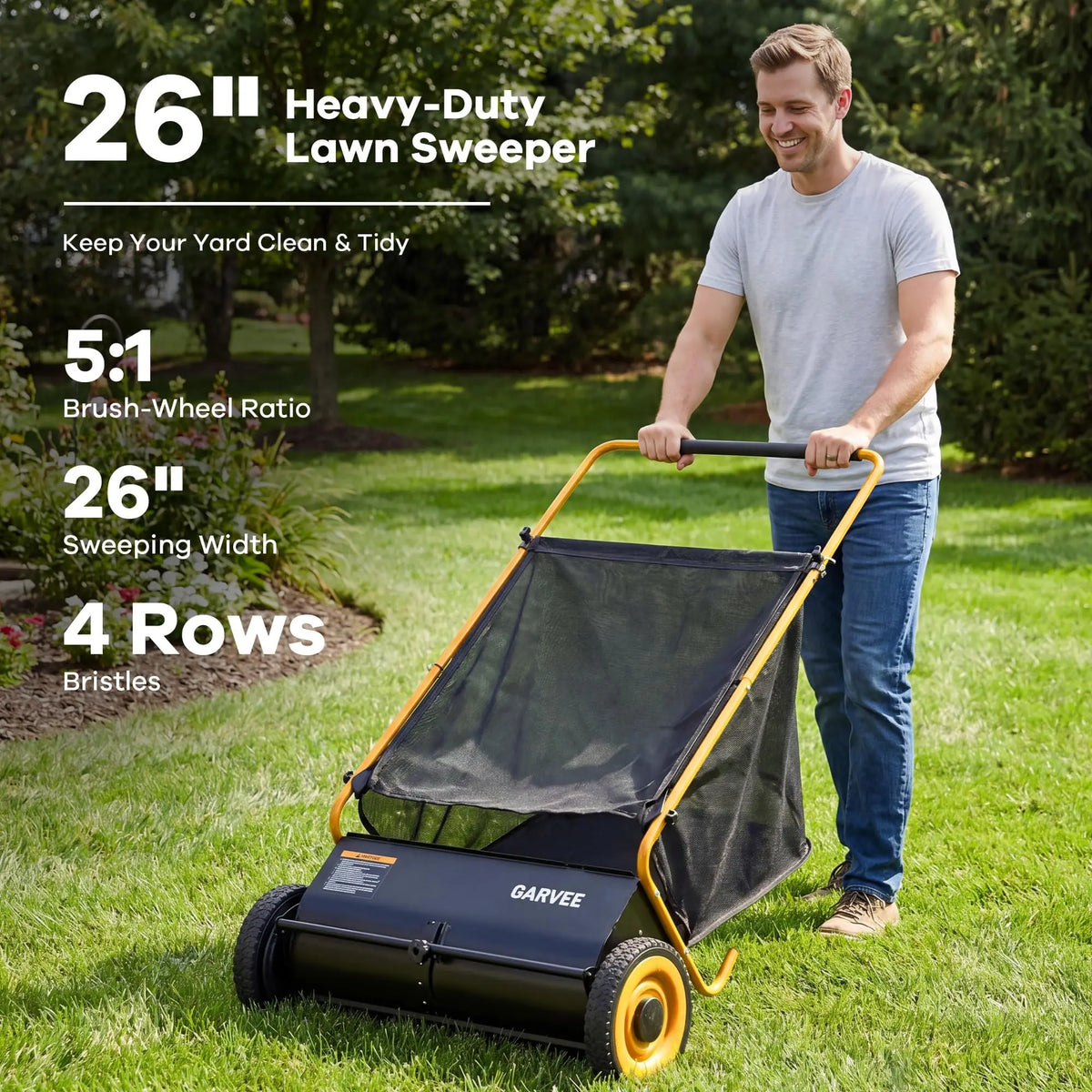 HiMISS Push Lawn Sweeper Efficient Leaf And Grass Collector