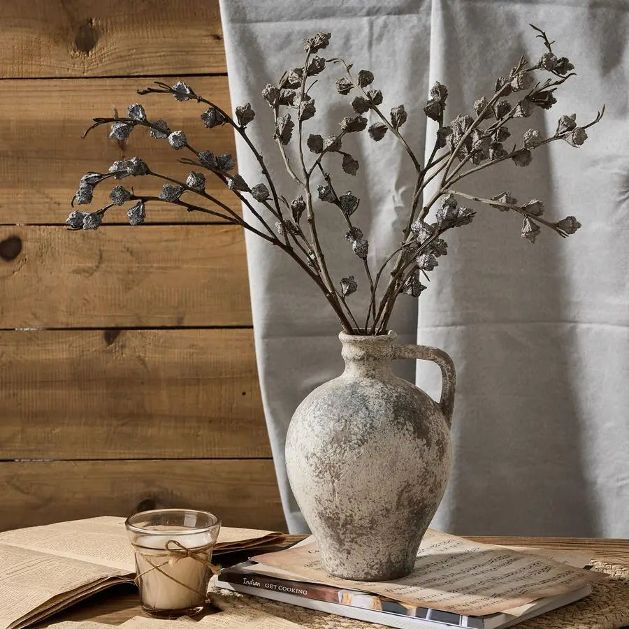 Ceramic Rustic Farmhouse Vase With Handle Porcelain Decorative