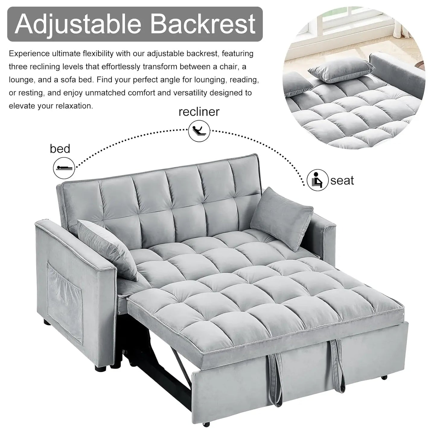 Convertible Sleeper Sofa Bed Modern Loveseat With Adjustable Reclining