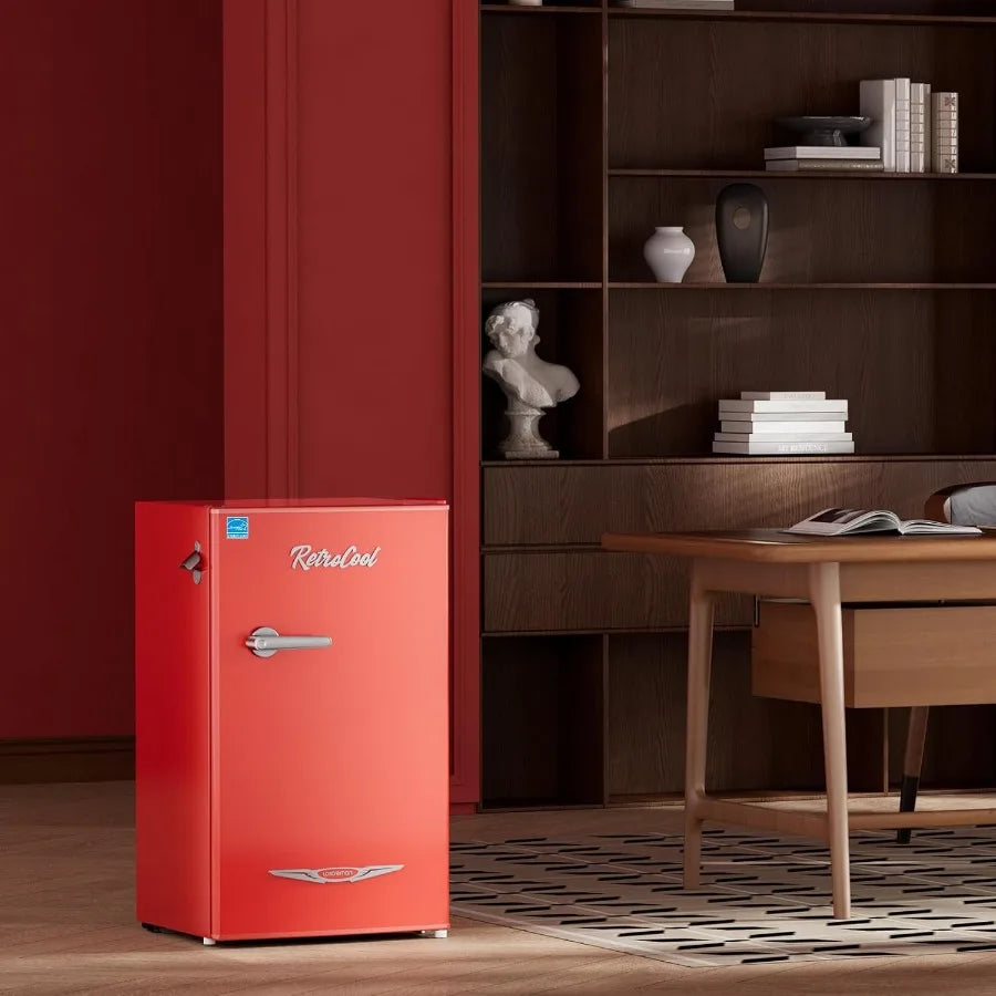 XMSJ Retro Mini Fridge With Bottle Opener For Bedroom Office