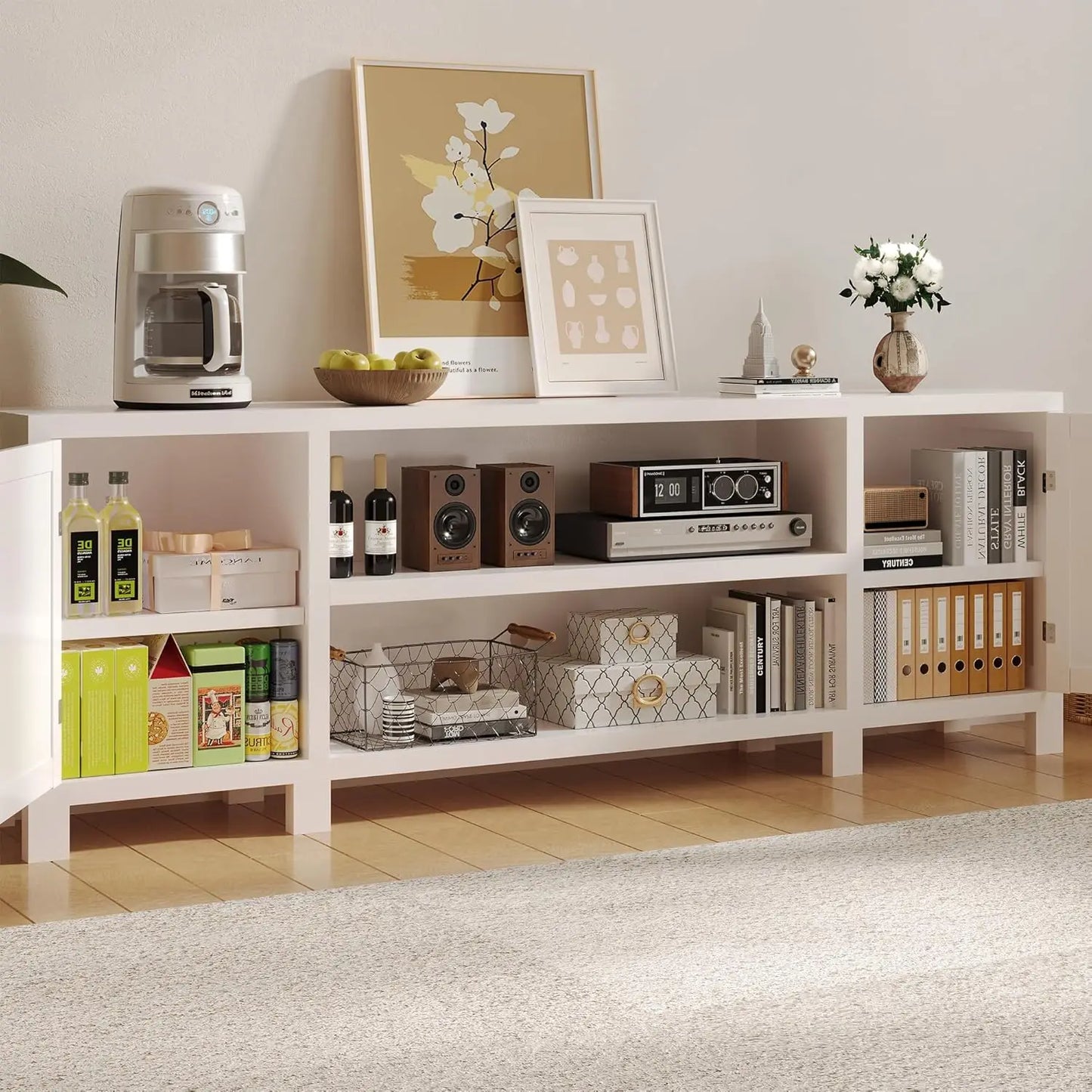 Entertainment Center Wall Unit TV Stand With Bookshelves Power Hub
