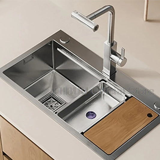 Slofy 304 Stainless Steel Kitchen Sink Undercounter Topmount Single Bowl Faucet