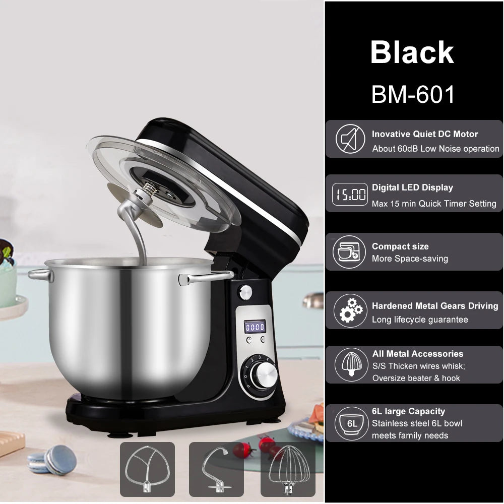 Biolomix 1200W Stand Mixer With Quiet DC Motor 6Speed